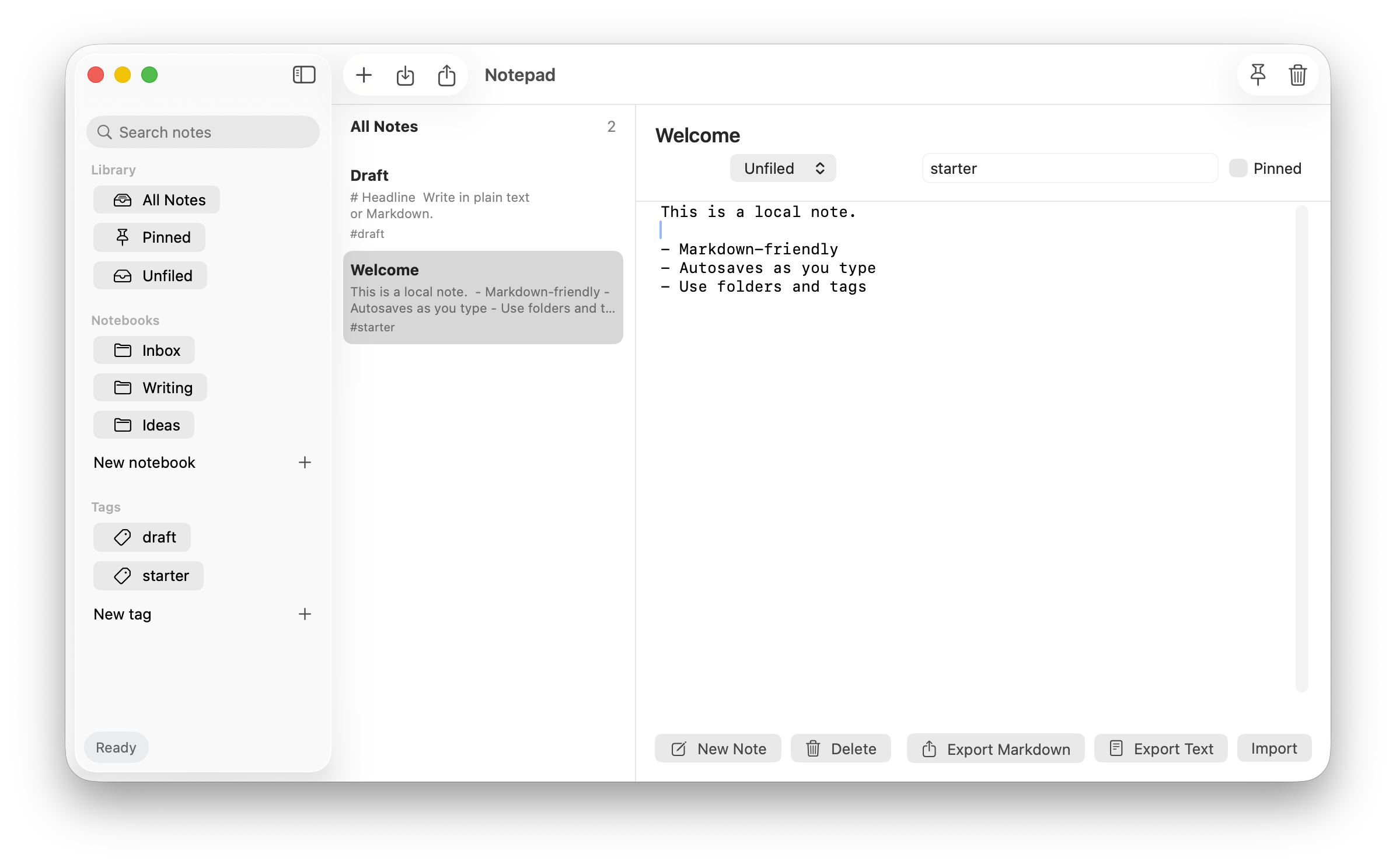Notepad app example.